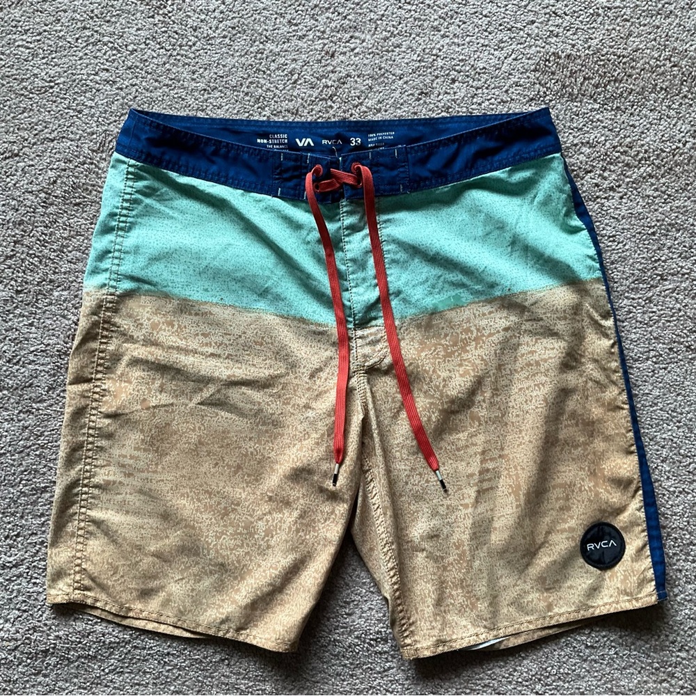 RVCA Boardshorts  Classic Fit Men’s 33 Fun Color Block Aqua Tan Navy
